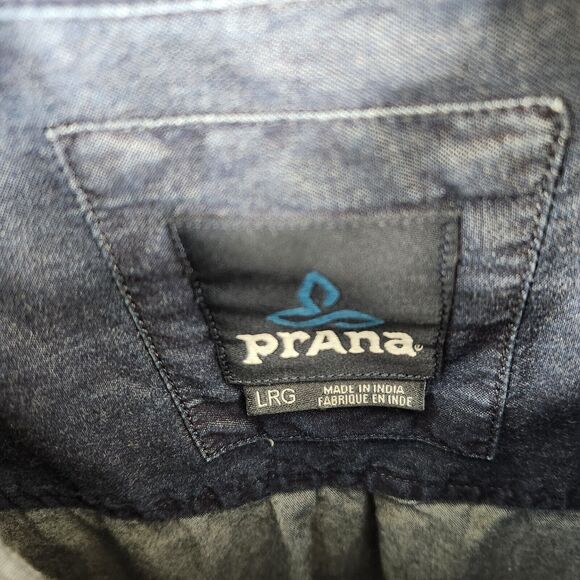 Prana Mens Indigo Broderick Solid Short Sleeve Button Down Large - Picture 5 of 8